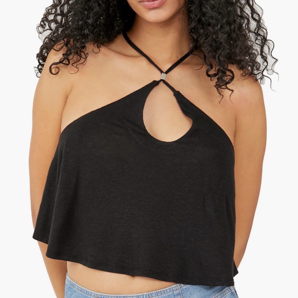Free People Black Keyhole Halter Crop Top Size Medium NWT